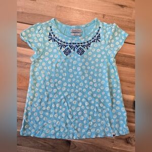 Lucky Brand Aqua Polka Dot Tee with Embroidered Neckline